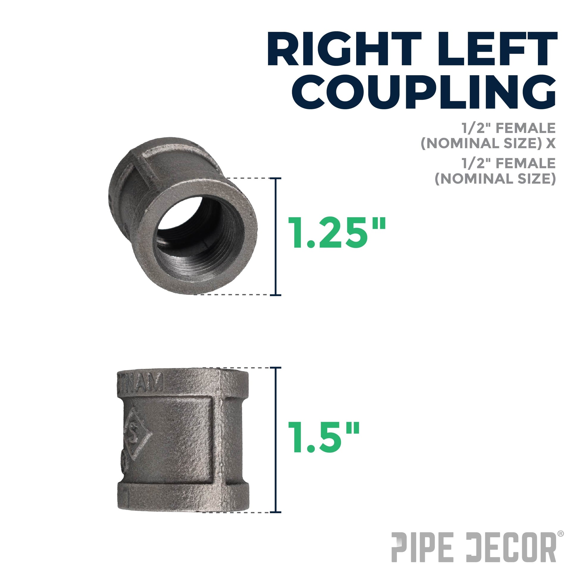 1/2 in. Black Right Left Coupling PIPE DECOR