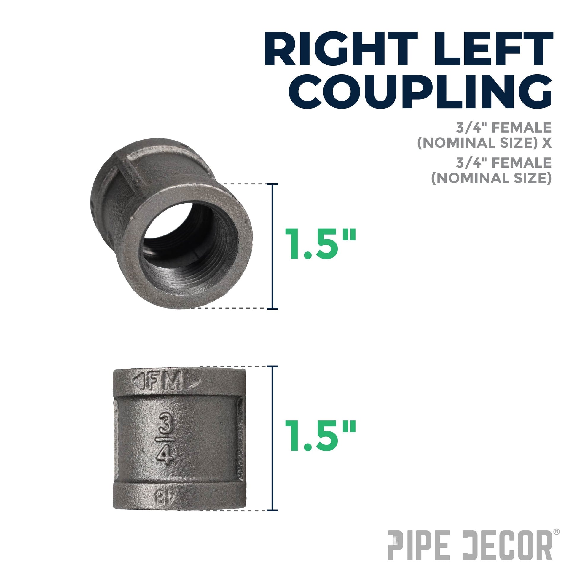 3/4 in. Black Right Left Coupling PIPE DECOR