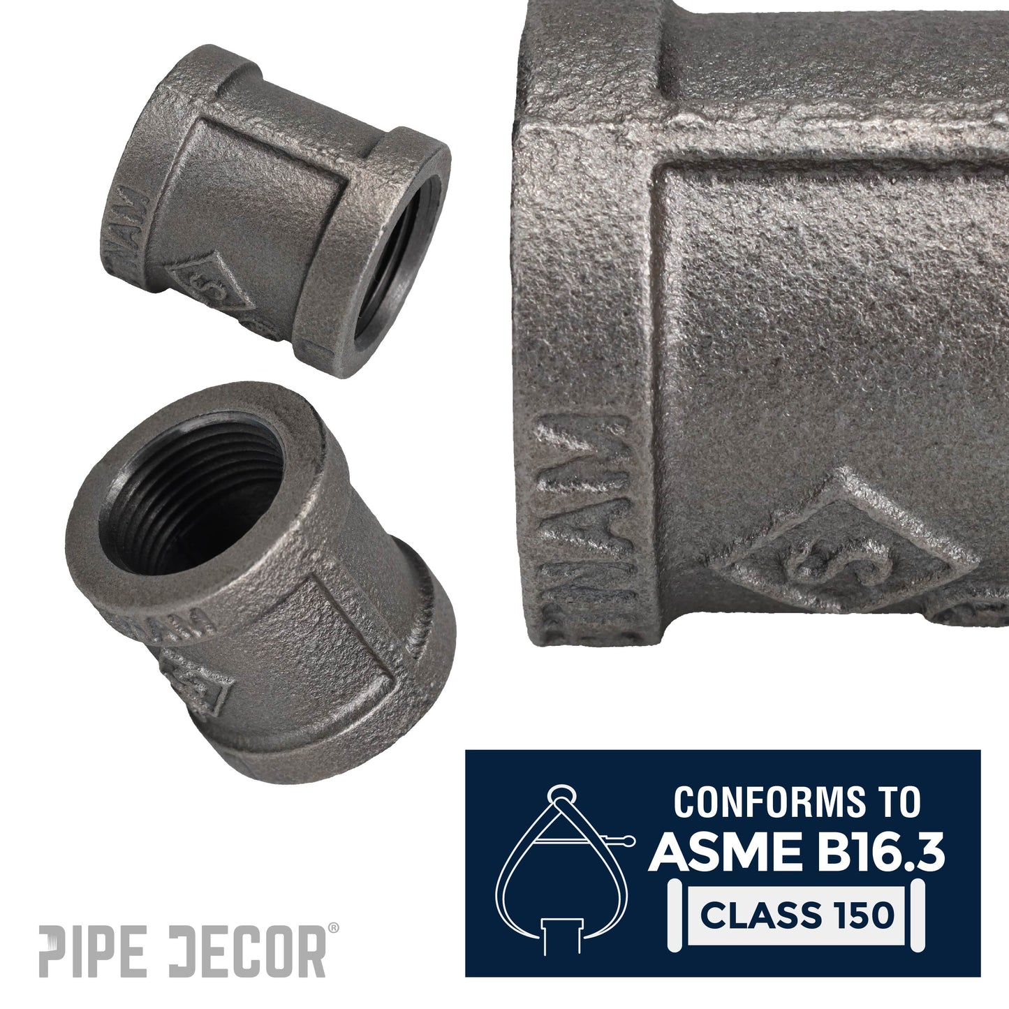 3/4 in. Black Right Left Coupling PIPE DECOR