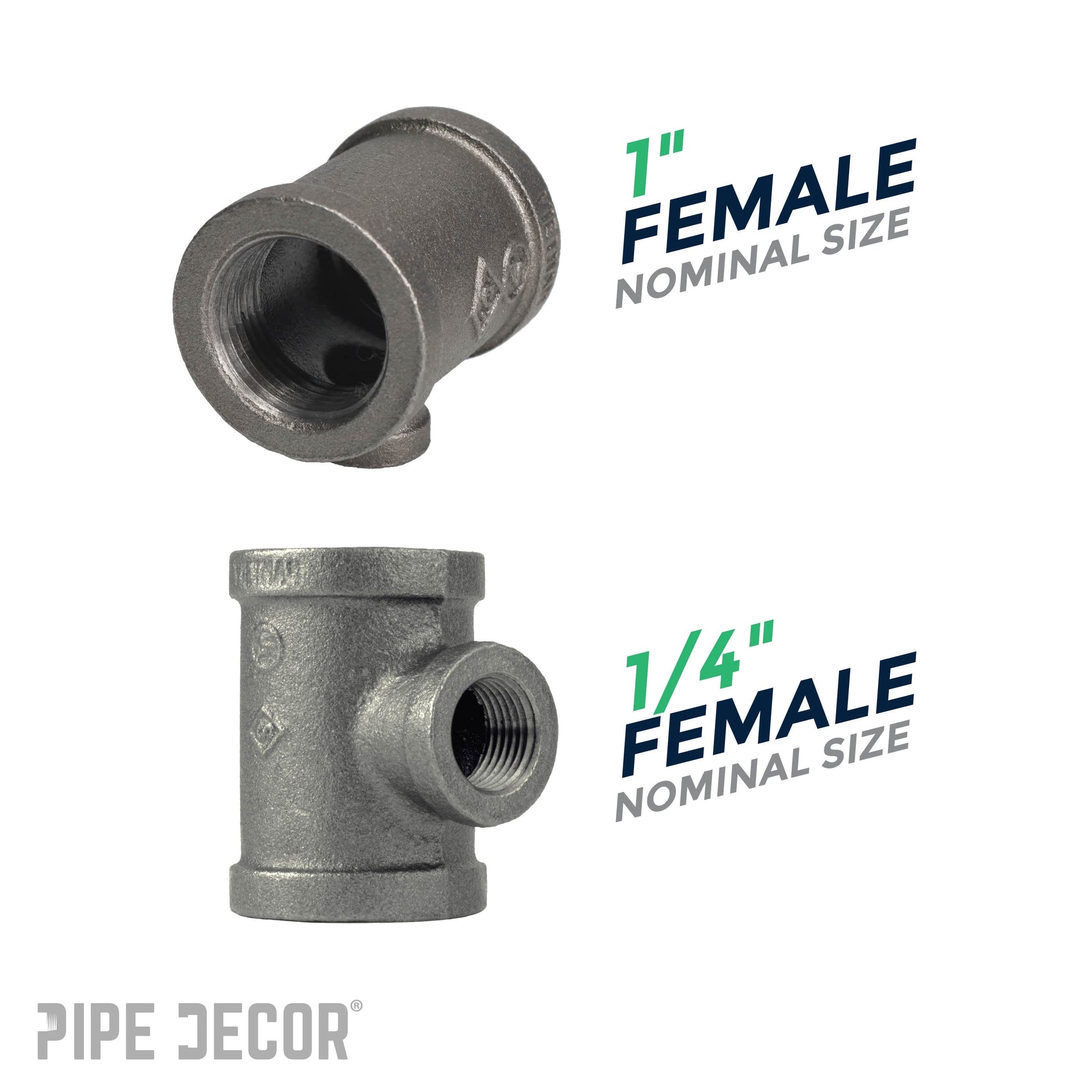 1 in. x 1 in. x 1/4 in. Black Reducing Tee PIPE DECOR