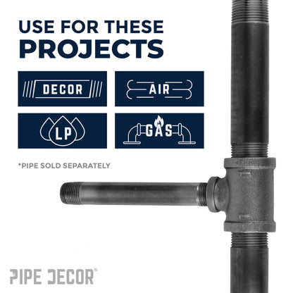 1 in. x 1 in. x 1/4 in. Black Reducing Tee PIPE DECOR
