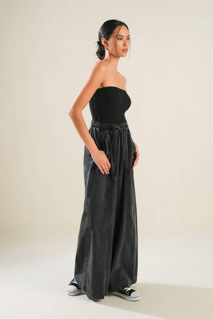 BLACK TEA WITH YOU MIX MEDIA JUMPSUIT Flying Tomato