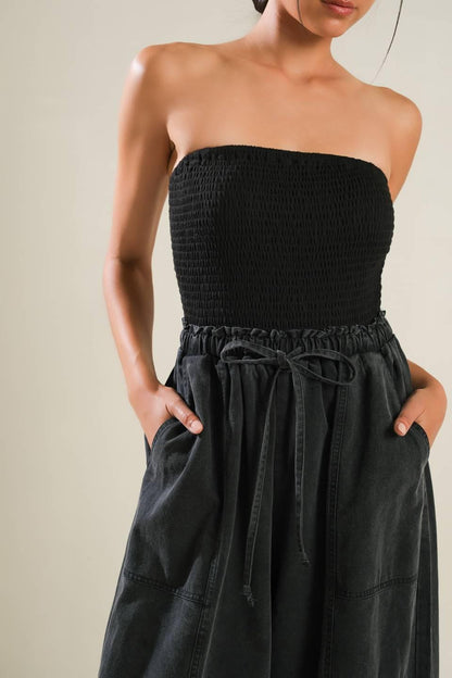 BLACK TEA WITH YOU MIX MEDIA JUMPSUIT Flying Tomato