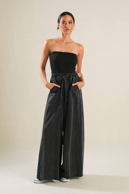 BLACK TEA WITH YOU MIX MEDIA JUMPSUIT Flying Tomato