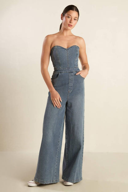 LOOK WHAT WE STARTED DENIM JUNPSUIT Flying Tomato
