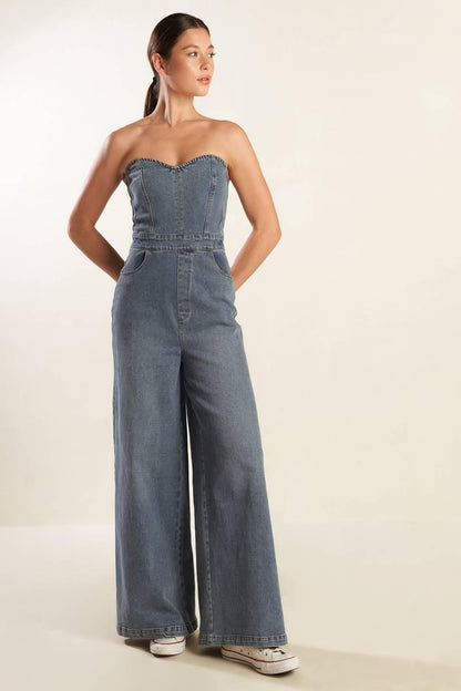 LOOK WHAT WE STARTED DENIM JUNPSUIT Flying Tomato