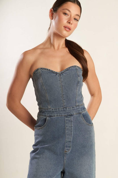 LOOK WHAT WE STARTED DENIM JUNPSUIT Flying Tomato