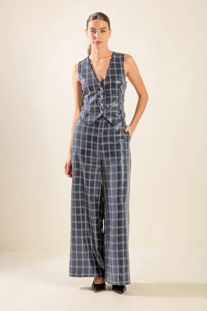TRAVELING FAR NAVY SEQUIN PANTS Flying Tomato