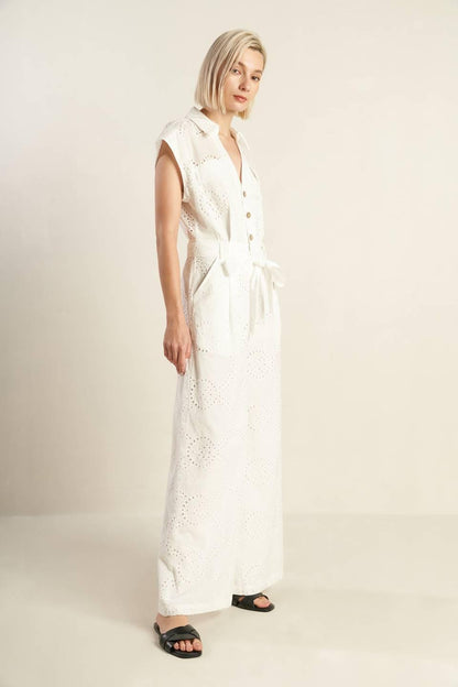 KNOW BETTER WOVEN EYELET JUMPSUIT Flying Tomato