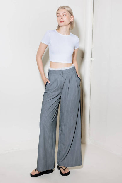 SMILE BRIGHT IN GREY WOVEN PANTS Flying Tomato