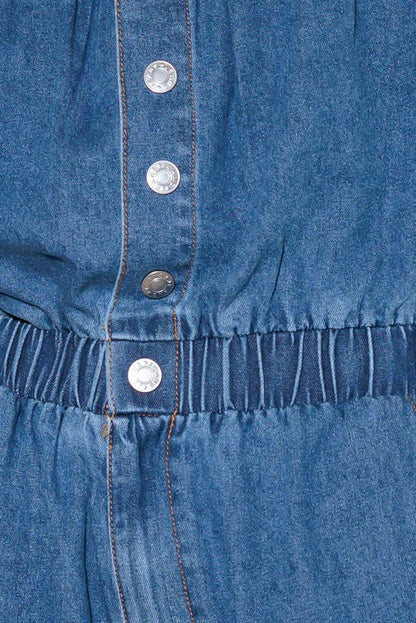 GRACEFULLY WRAPPED MEDIUM DENIM ROMPER Flying Tomato