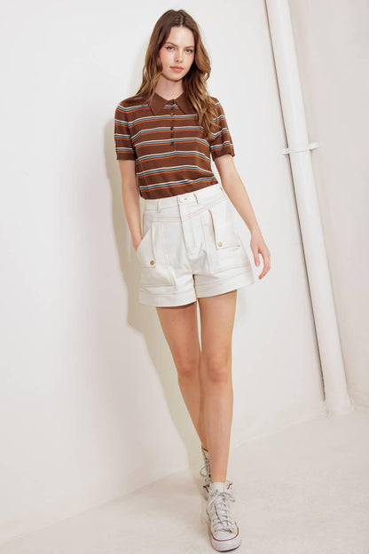 SIMPLY MINE CREAM WOVEN SHORT Flying Tomato