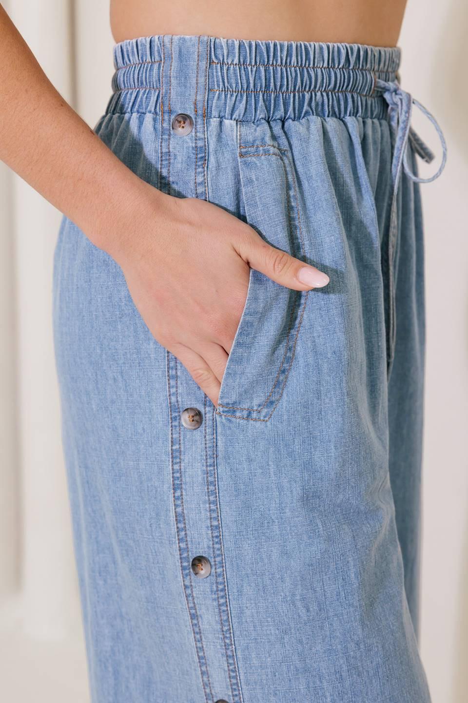 RIVERSIDE SIPS LIGHT INDIGO CHAMBRAY PANTS Flying Tomato