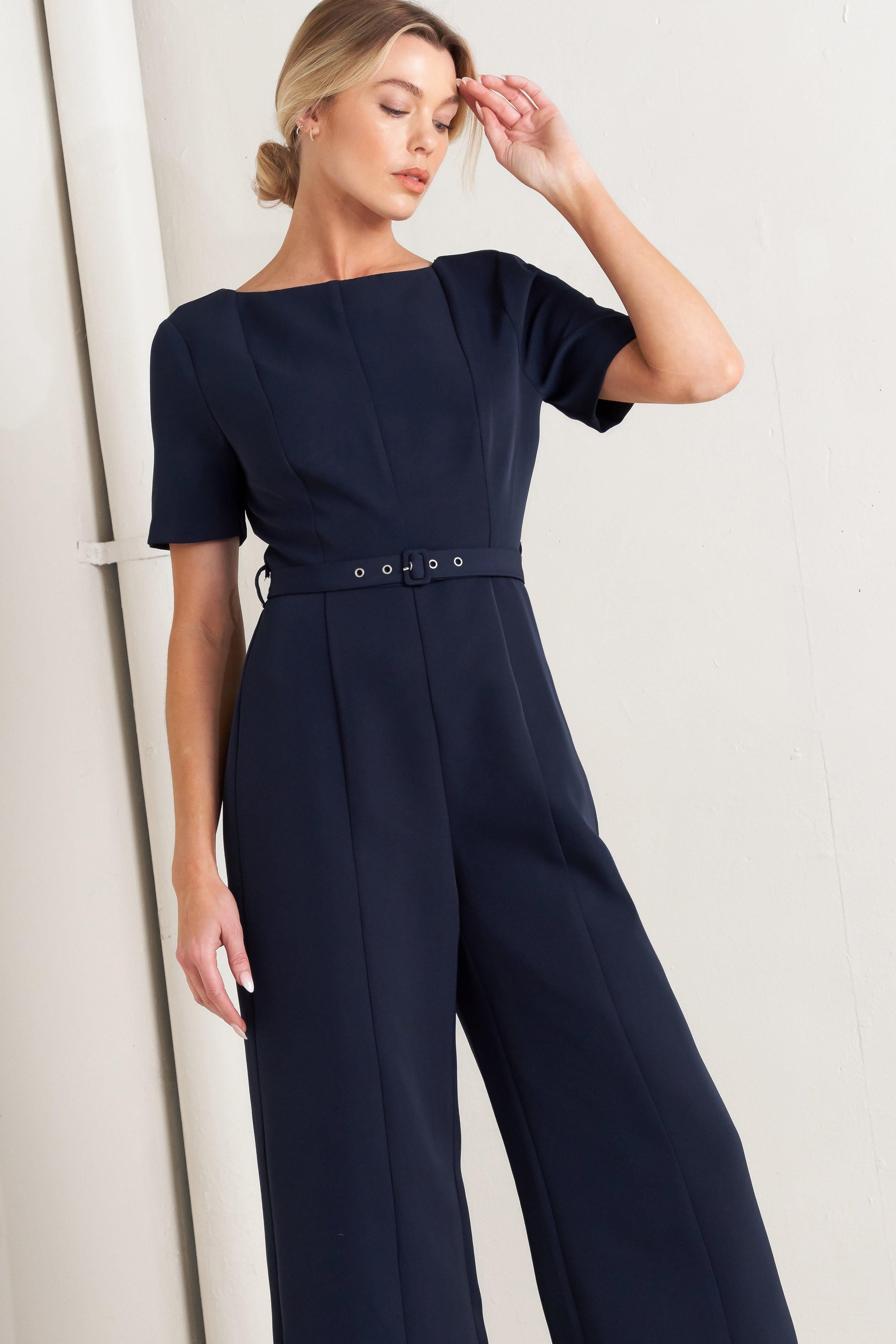 FOREVER FLATTERING NAVY WOVEN JUMPSUIT Flying Tomato