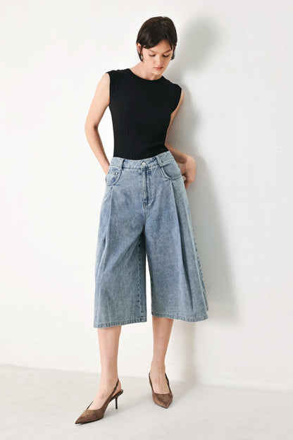 [PREORDER] SKY CHARMER DENIM CULOTTE PANTS Flying Tomato