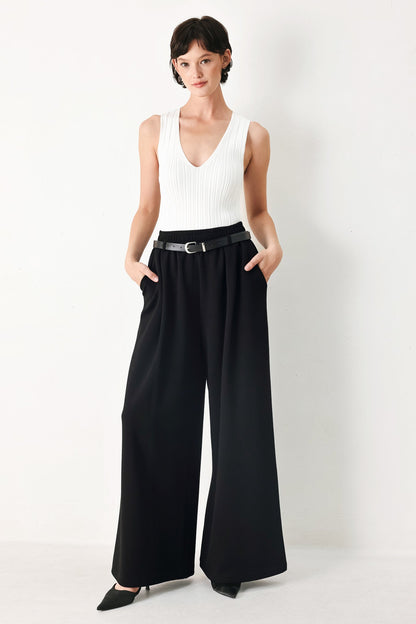 BLACK TIE PALAZZO WIDE LEG PANTS Flying Tomato