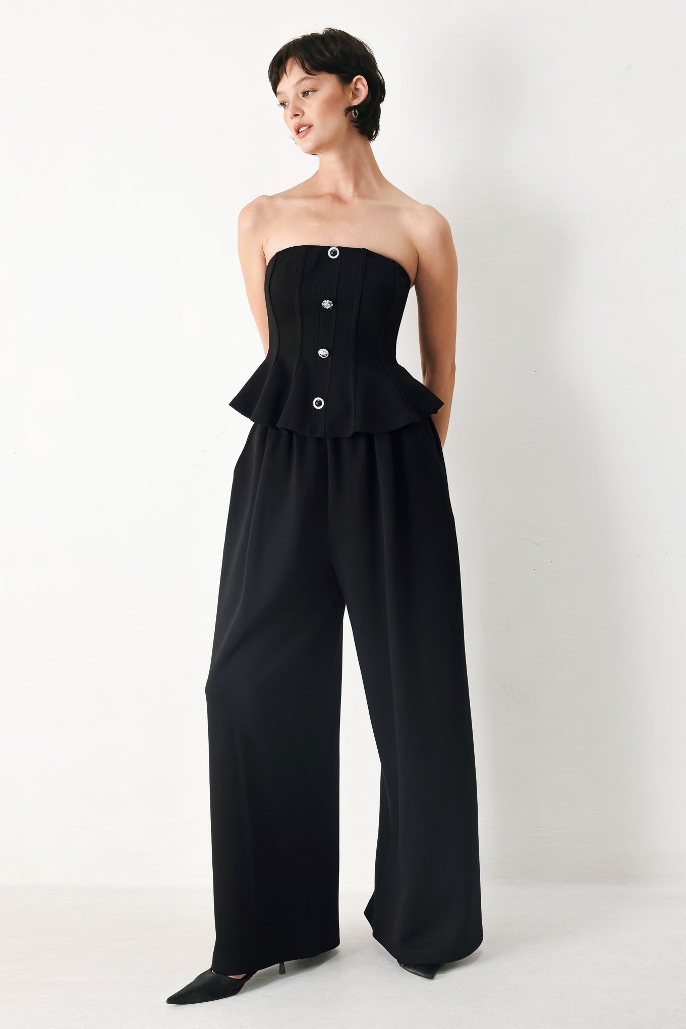 BLACK TIE PALAZZO WIDE LEG PANTS Flying Tomato