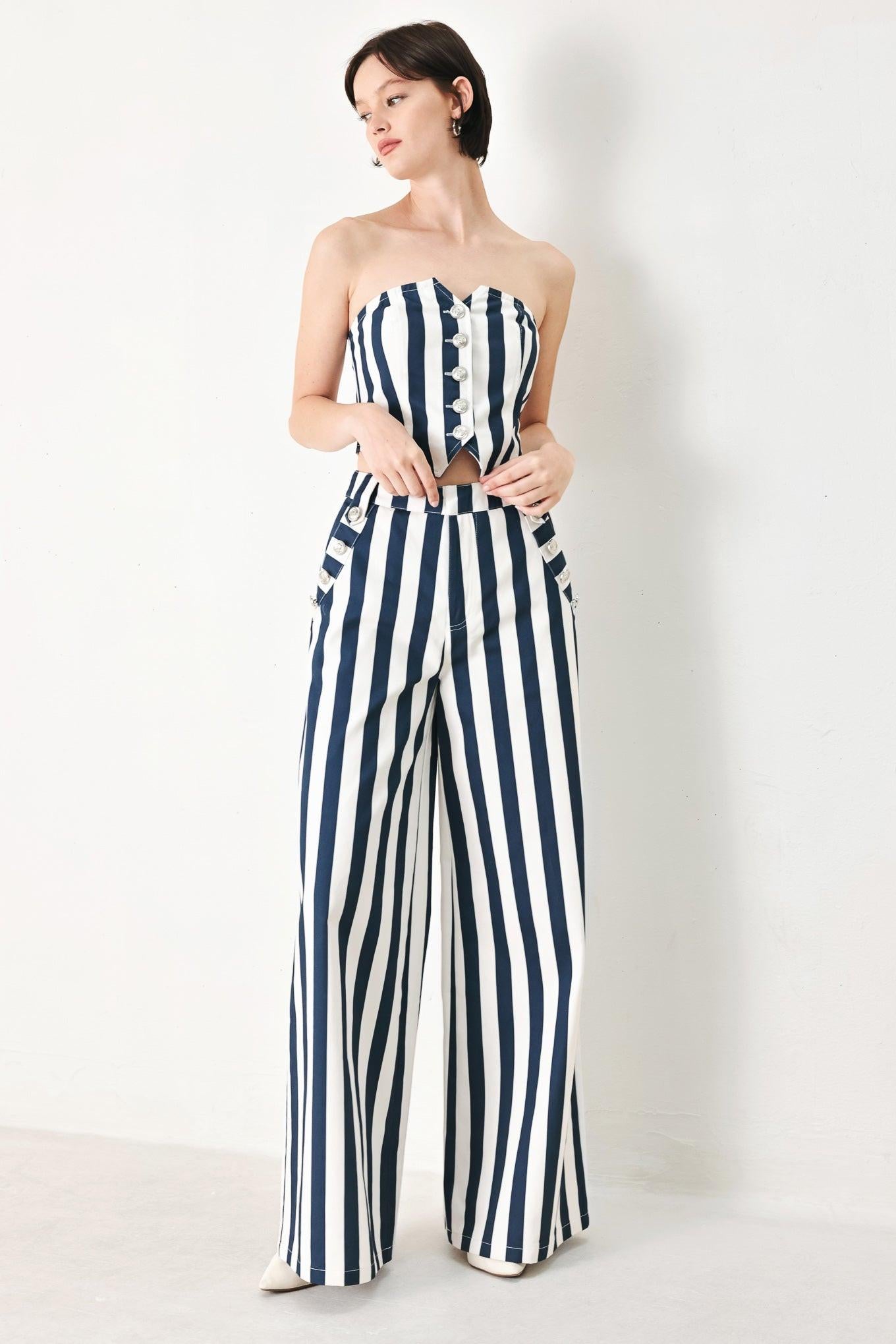 NAVY BLOSSOM WOVEN PANTS Flying Tomato