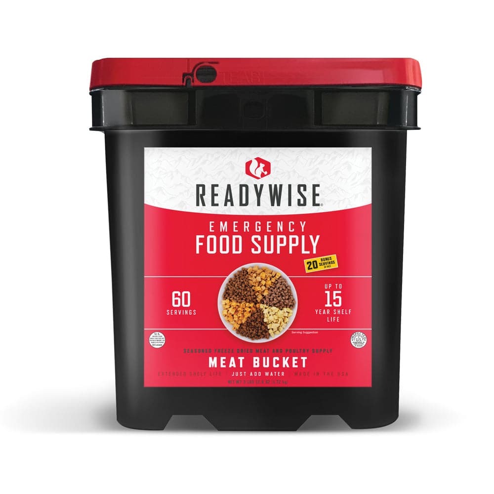 60 Serving Freeze Dried Meat Bucket + 20 Servings Of Rice quakekits.com