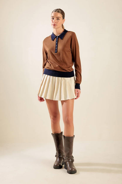 HIDDEN REFLECTIONS SWEATER POLO TOP Flying Tomato