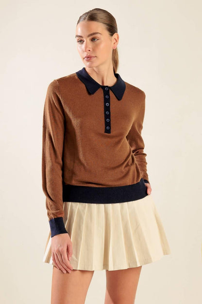 HIDDEN REFLECTIONS SWEATER POLO TOP Flying Tomato