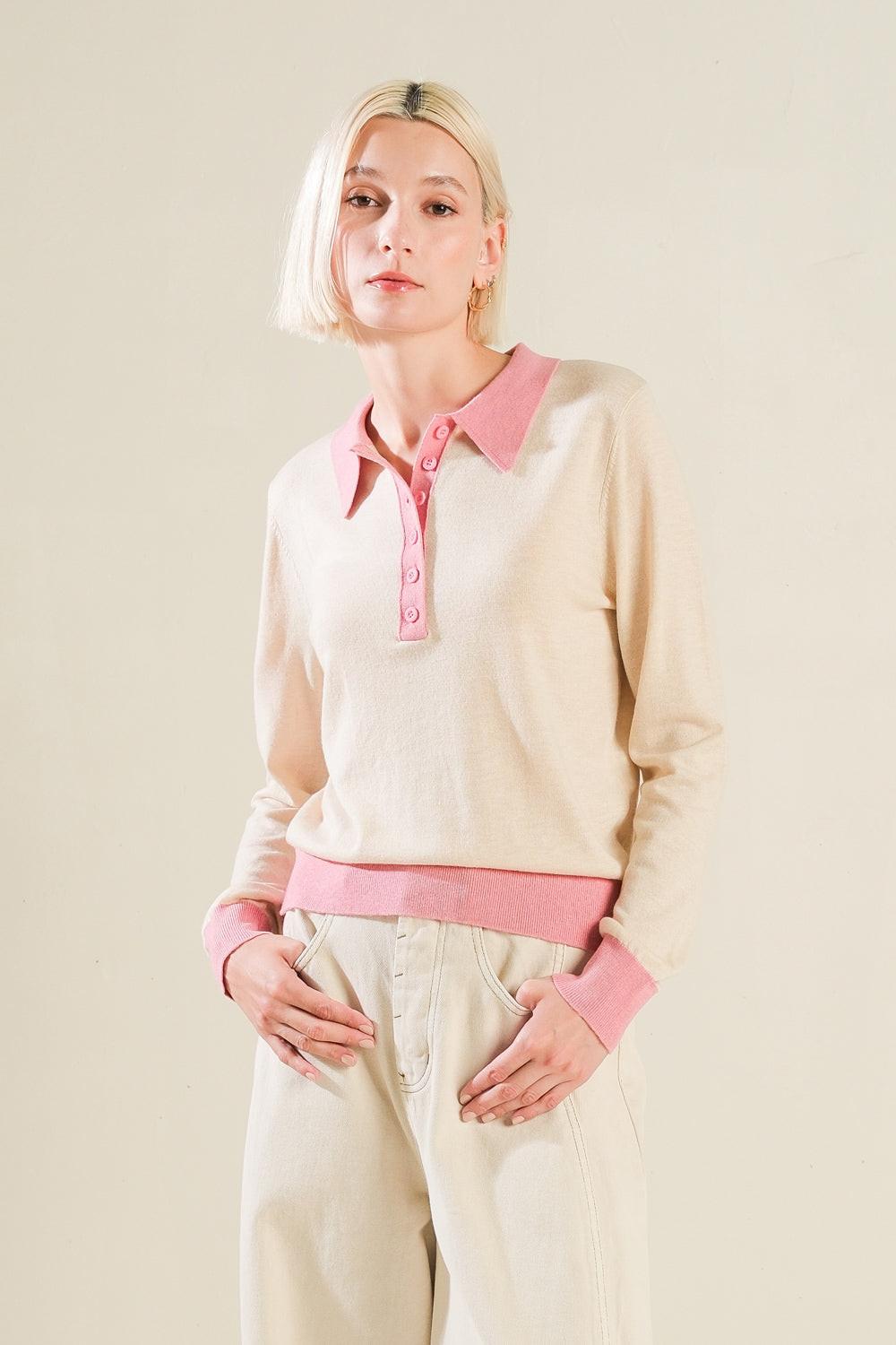 HIDDEN REFLECTIONS SWEATER POLO TOP Flying Tomato