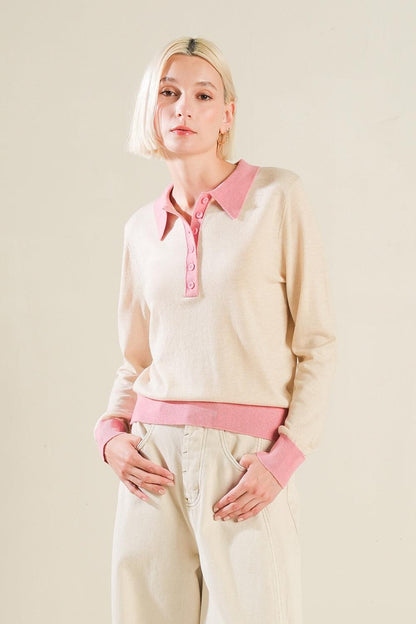 HIDDEN REFLECTIONS SWEATER POLO TOP Flying Tomato