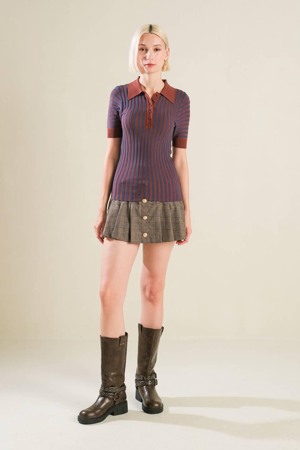 BLISSFUL STROLLS SWEATER POLO TOP Flying Tomato