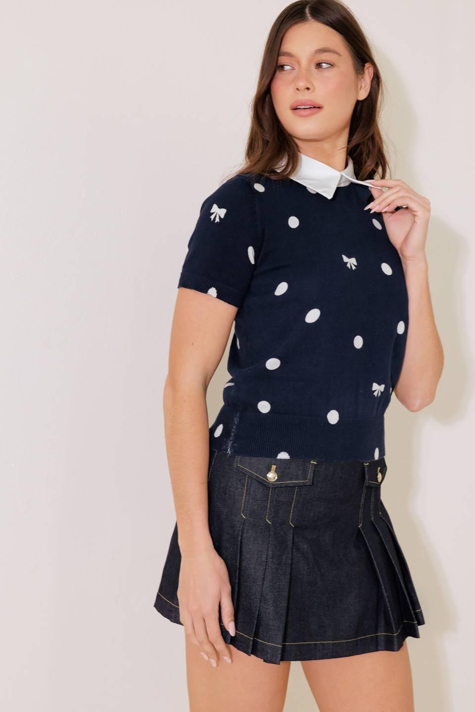 SIDEWALK CAFÉ NAVY SWEATER KNIT TOP Flying Tomato