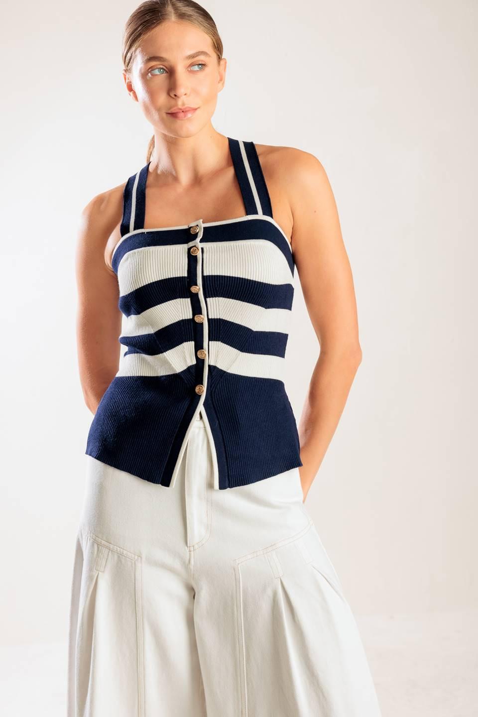 SHINE BRIGHT NAVY KNIT TOP Flying Tomato