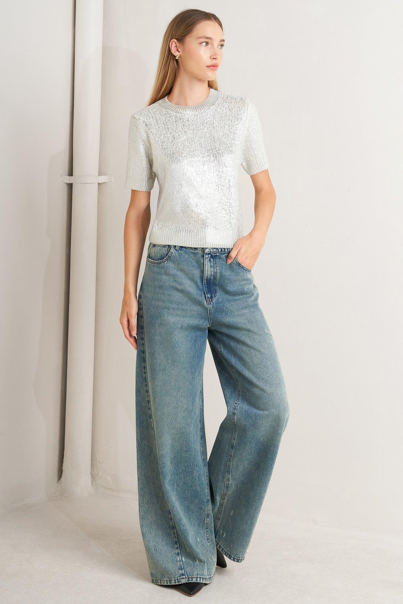 SILVER GLOW KNIT TOP Flying Tomato