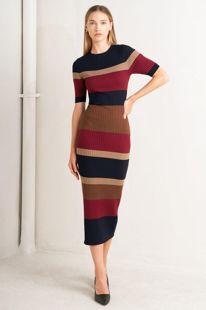 FALL RHYTHM COLOR BLOCKED MIDI SWEATER DRESS Flying Tomato