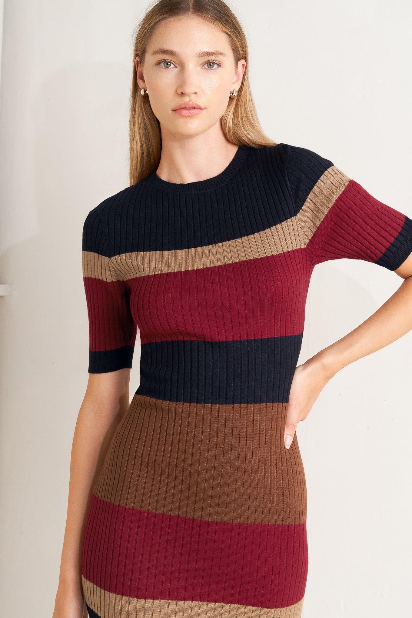 FALL RHYTHM COLOR BLOCKED MIDI SWEATER DRESS Flying Tomato
