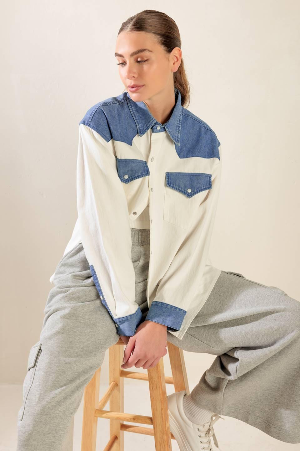 KEEP IT GOING WOVEN AND DENIM SHIRT Flying Tomato