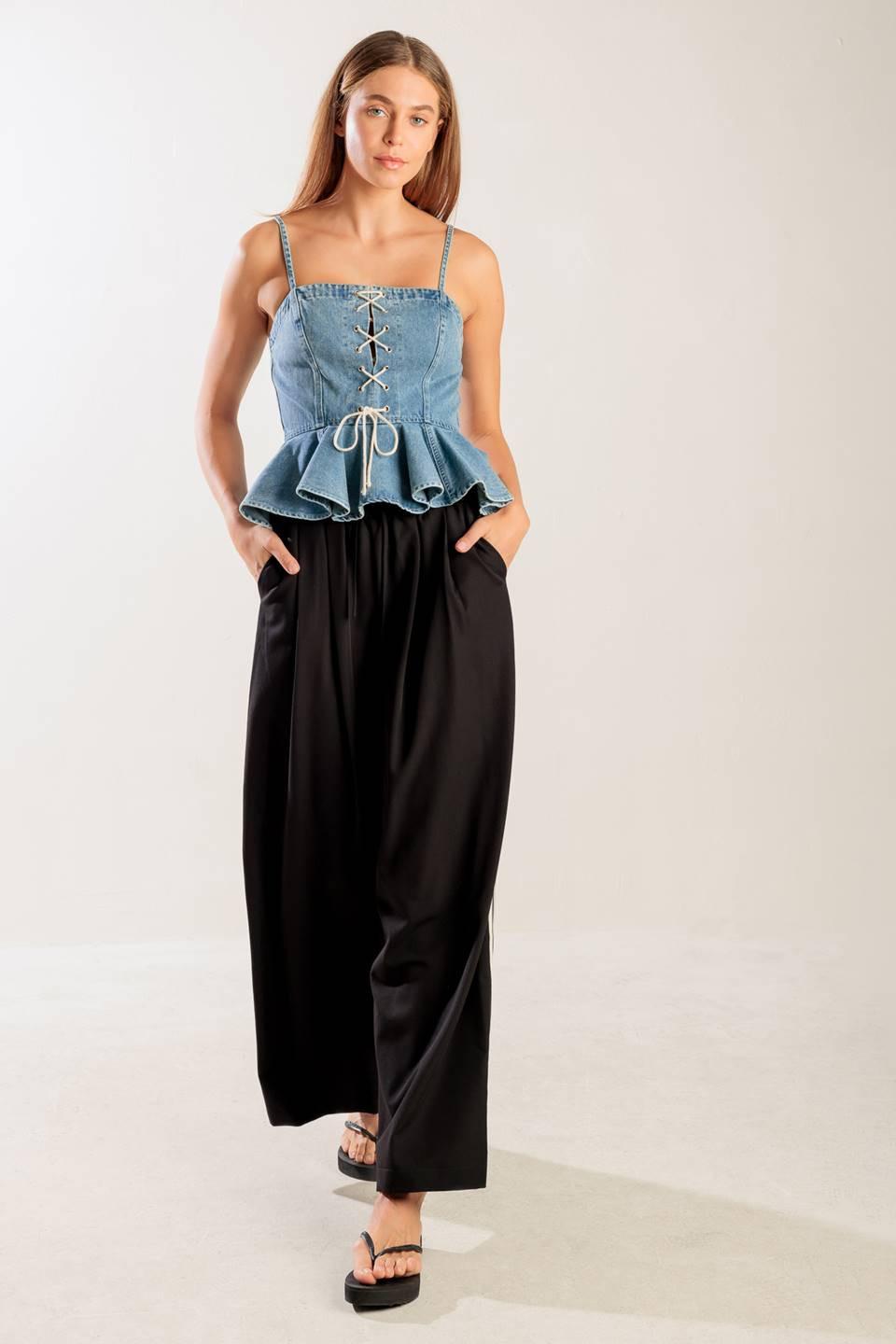 GRAND ENTRANCE INDIGO DENIM TOP Flying Tomato