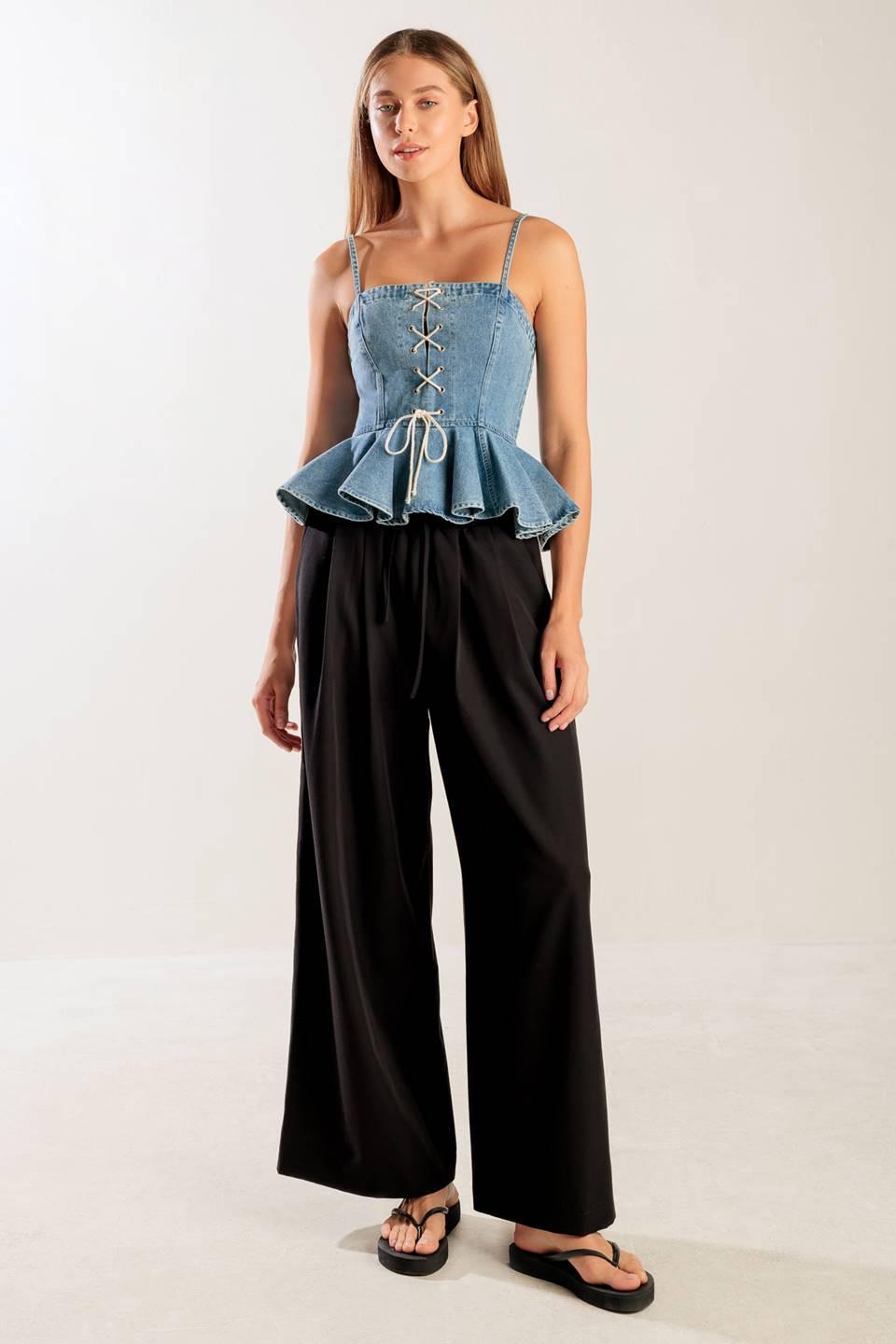 GRAND ENTRANCE INDIGO DENIM TOP Flying Tomato
