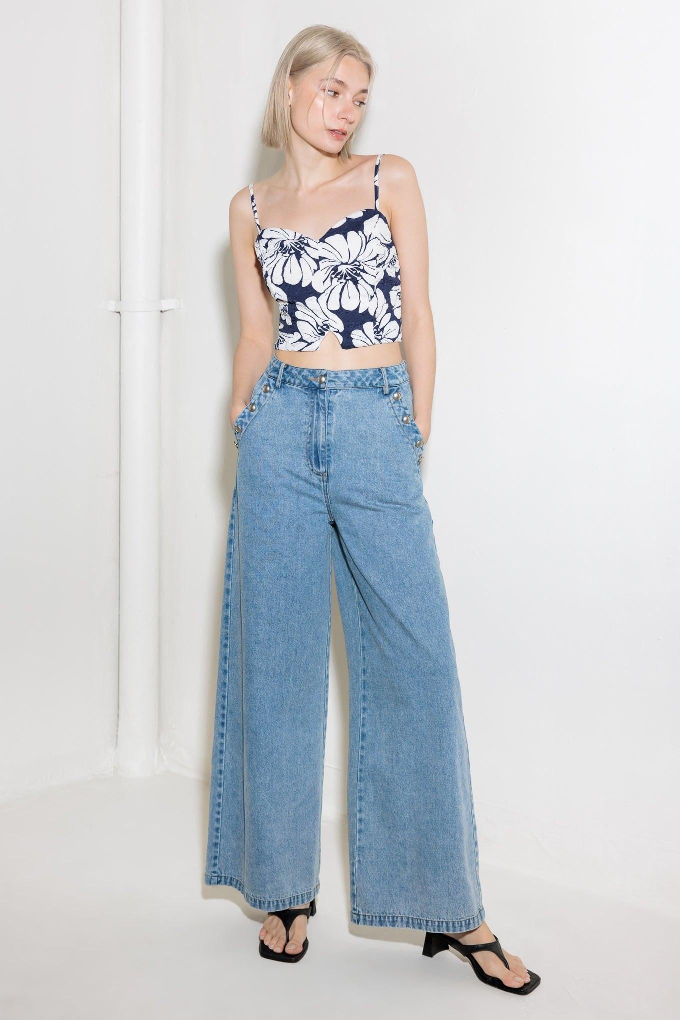 PLAIN OPTIMISM NAVY WOVEN CROP TOP Flying Tomato
