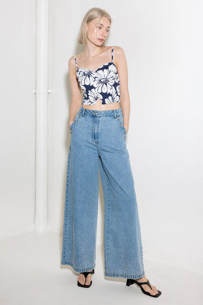 PLAIN OPTIMISM NAVY WOVEN CROP TOP Flying Tomato
