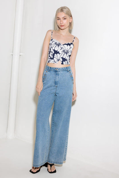 PLAIN OPTIMISM NAVY WOVEN CROP TOP Flying Tomato