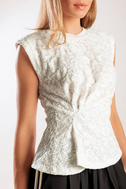 HIDDEN SMILES WHITE WOVEN LACE TOP Flying Tomato