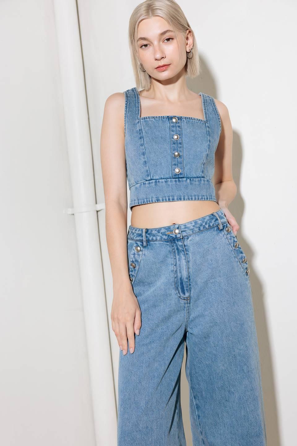 EVER SO SWEET LIGHT INDIGO DENIM TOP Flying Tomato