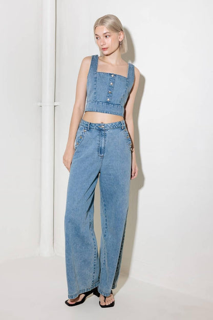 EVER SO SWEET LIGHT INDIGO DENIM TOP Flying Tomato
