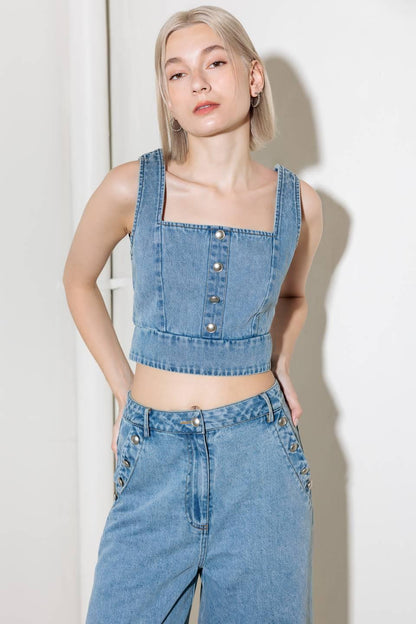 EVER SO SWEET LIGHT INDIGO DENIM TOP Flying Tomato