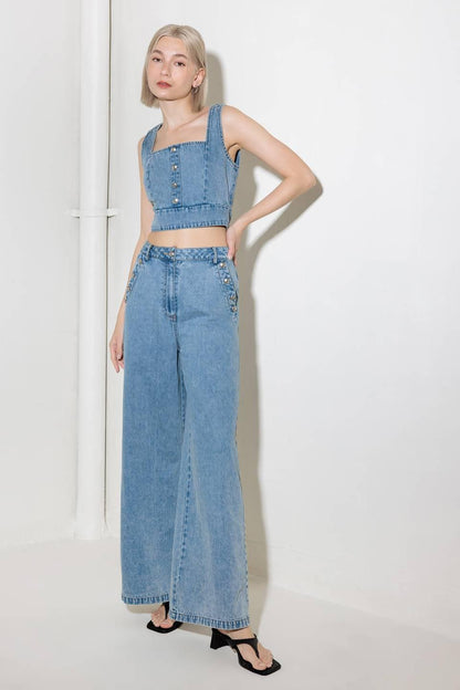 EVER SO SWEET LIGHT INDIGO DENIM TOP Flying Tomato