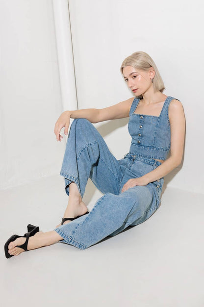 EVER SO SWEET LIGHT INDIGO DENIM TOP Flying Tomato