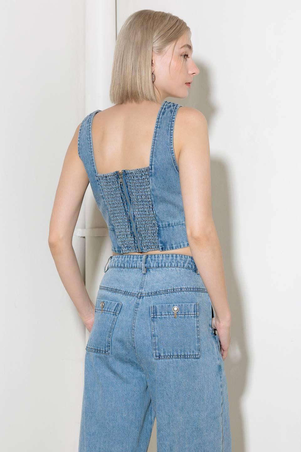 EVER SO SWEET LIGHT INDIGO DENIM TOP Flying Tomato