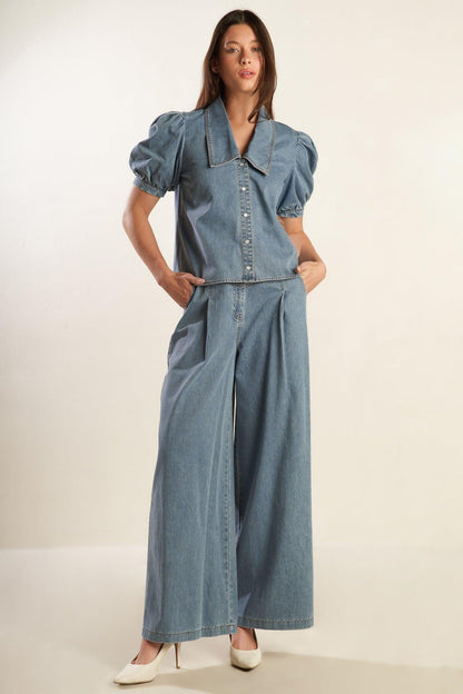 ETERNAL SUNSHINE CHAMBRAY DENIM TOP Flying Tomato