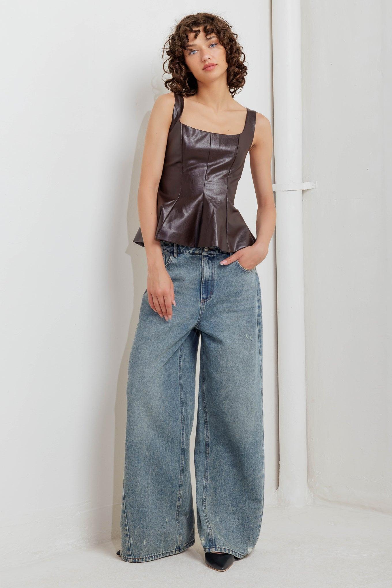 URBAN CHIC MINIMALISM FAUX LEATHER TOP Flying Tomato