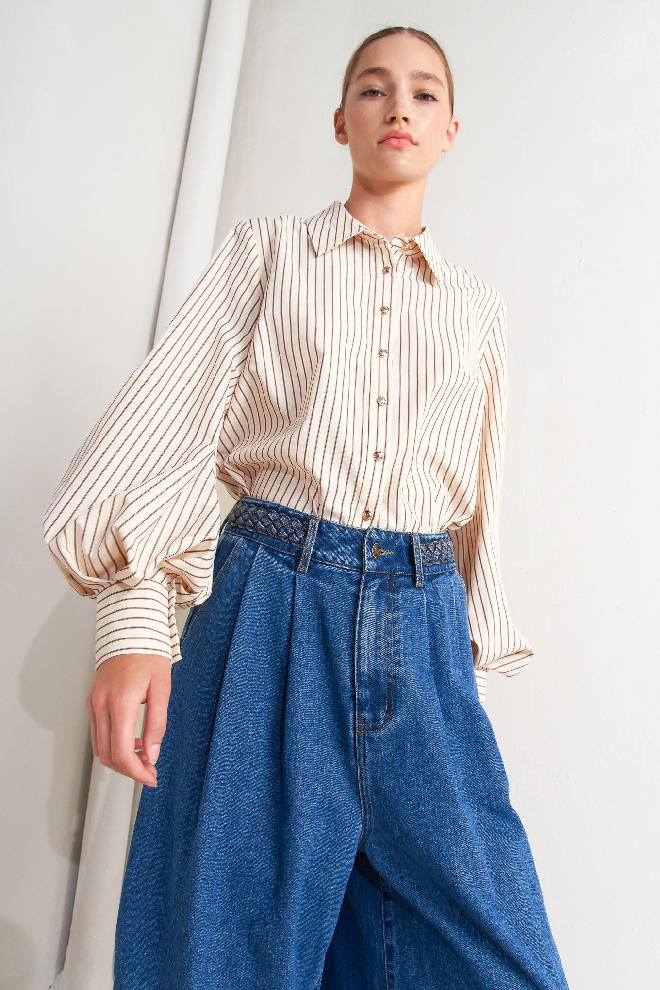 PINSTRIPE CHIC WOVEN TOP Flying Tomato
