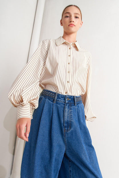 PINSTRIPE CHIC WOVEN TOP Flying Tomato